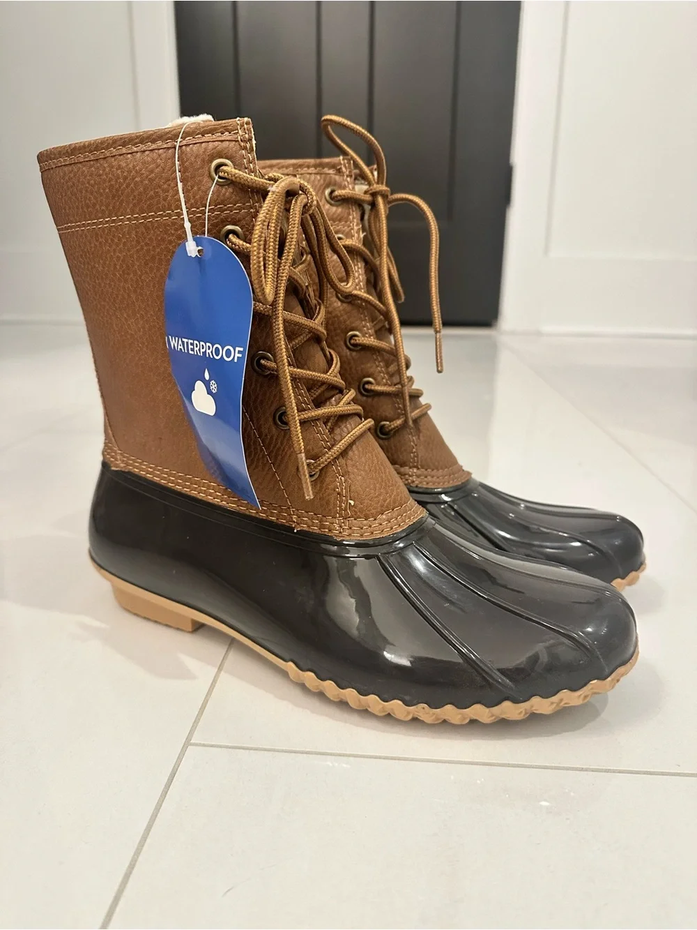 Waterproof Brown and Black Lace-Up Duck Boots - Women's (New with tags)